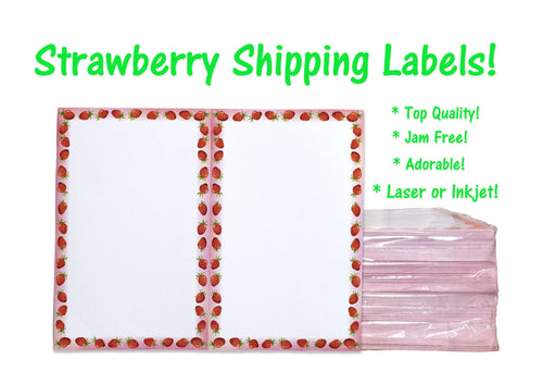 Strawberry Theme Shipping Labels -Top Quality Jam Free, 2 Labels per Sheet Mailing Address Labels, USPS, Fedex, UPS Approved Half Page Blank