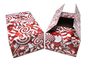10x6x4" Candy Cane Christmas Designer Boxes, Recyclable, Reusable Shipping Favor Boxes for Gifts, Cute Party Cardboard 32 lb Test Boxes