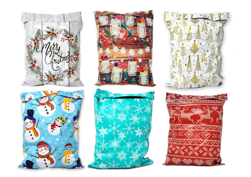 10x13 Snowman, Daddy's Sweater, Snowflakes, Gold Trees, Jolly Jars, Merry Christmas Wreath Poly Shipping Mailers Holiday Mail Postal bags