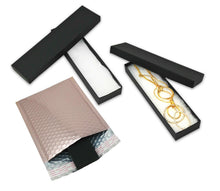 8x2x1" Black Matte, Pastel Pink, Silver, White Swirl, Brown Kraft Cotton Filled Jewelry Boxes, Presentation Display Necklace Eco Freindly