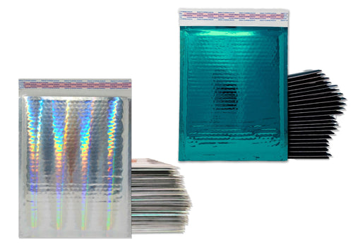 6x10, Inches Polished Mirrored Teal, Hologram Design Metallic Bubble Mailers, Shiny, Reflective Padded Shipping Rigid Durable Envelopes HOT!