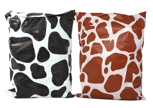 Giraffe & Cow Combo! 10x13 inch Designer Spotted Print Design Poly Mailers, Self Seal Shipping Mailing USPS, UPS, FEDEX Approved Mail bags