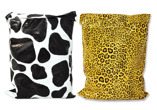 Farmland Safari Combo! Cow, Leopard Print Design 10x13 inch Poly Mailers, Self Seal Shipping Mailing USPS, UPS, FEDEX Approved Fun Mail bags