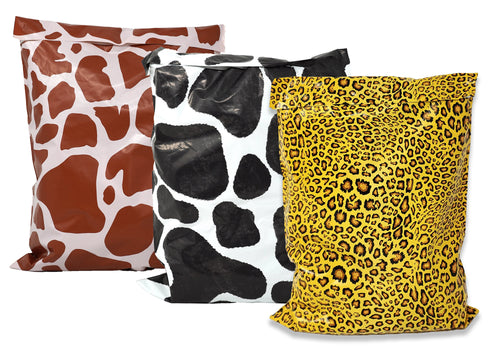 You Choose! Combo! Cow, Giraffe, Leopard Animal Print Design 10x13 inch Poly Mailers, Self Seal Shipping Mailing USPS, UPS, FEDEX Mail bags
