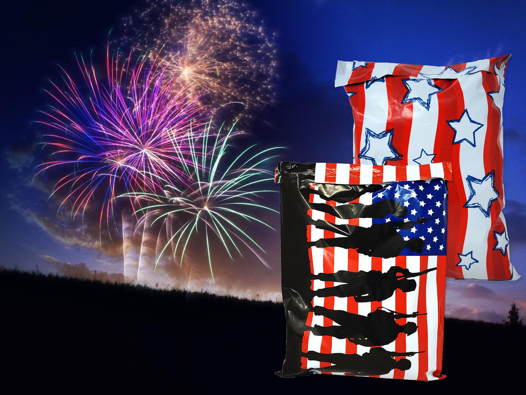 10x13 4th of July, Patriotic You choose Combo! American Soldiers, Red White & Blue Stars and Stripes Flag Design Mailers, Shipping Mail Bags