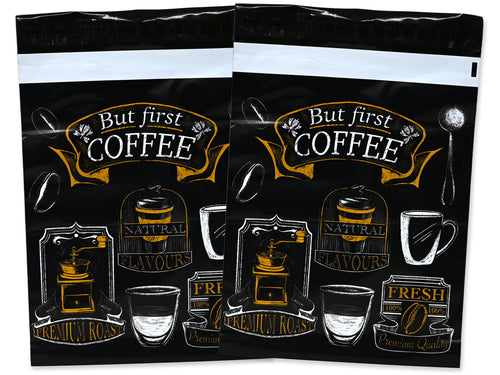 10x13 Inch Coffee Designer Mailers, Designer Self Sealing Shipping Mail Bags for T shirts, Clothing, Coffee grounds, beans, Herbs, Spices