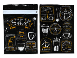10x13 Inch Coffee Designer Mailers, Designer Self Sealing Shipping Mail Bags for T shirts, Clothing, Coffee grounds, beans, Herbs, Spices