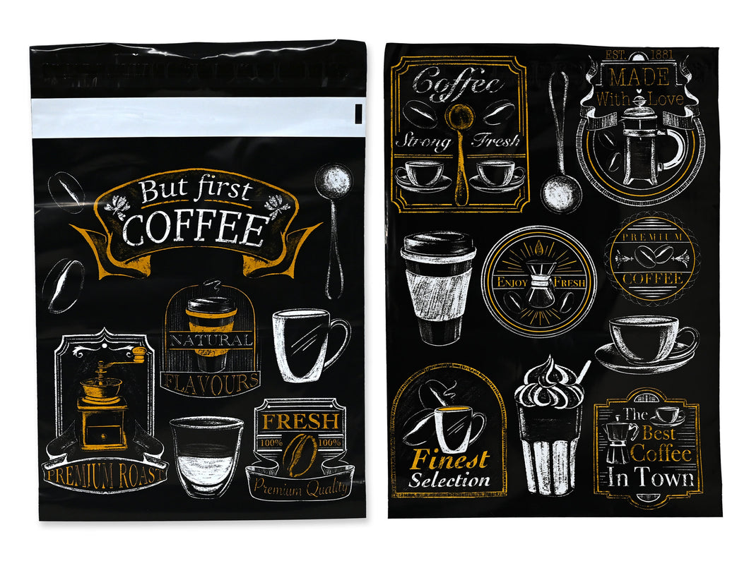 10x13 Inch Coffee Designer Mailers, Designer Self Sealing Shipping Mail Bags for T shirts, Clothing, Coffee grounds, beans, Herbs, Spices