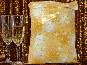 10x13 Inch GOLDEN Glam Confettie Designer Mailers, New Year  Designer Self Sealing Shipping Bags Weddings, Parties, Celebrations, Christmas.
