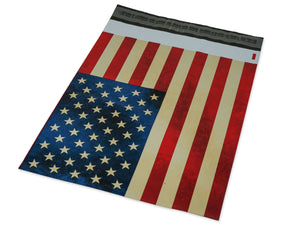 10x13 Rustic Flag Patriotic Poly Shipping Mailers,  United States Red White & Blue Stars and Stripes American Flag Design Shipping Mail Bags