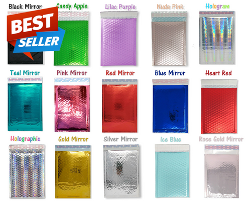 6"x10" Metallic Bubble Envelopes, Quality Packaging Protective Air Padded Colored Self Seal Mailing Shipping Bags #0 6x9, USPS, UPS FEDEX